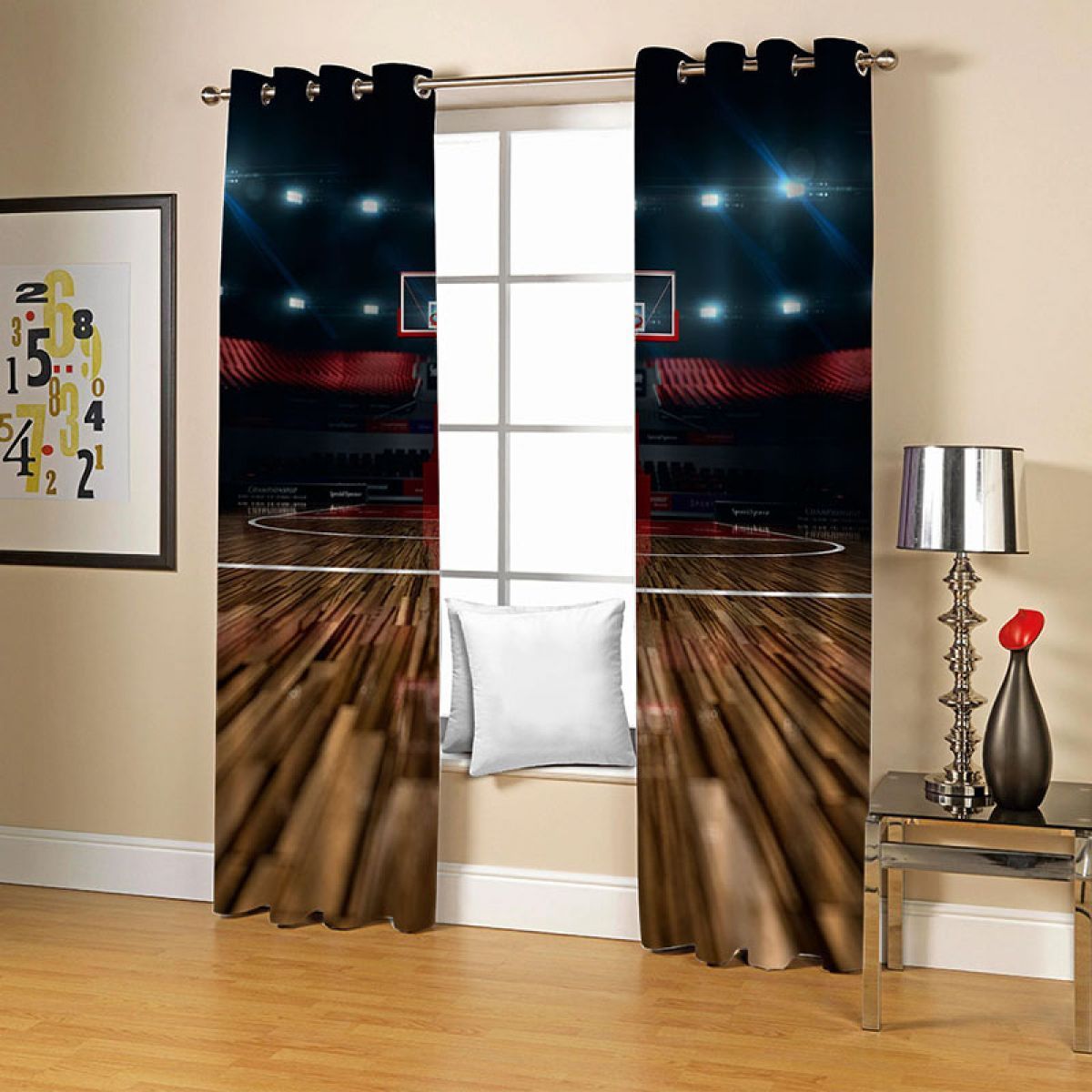 3d Basketball Court Printed Window Curtain Home Decor