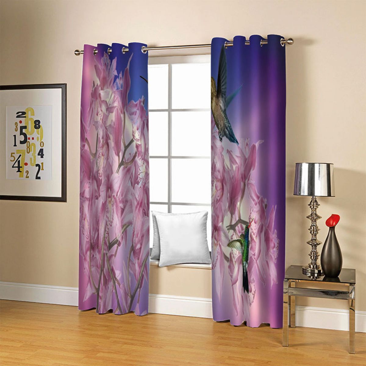 3d Birds And Flowers Printed Window Curtain Home Decor