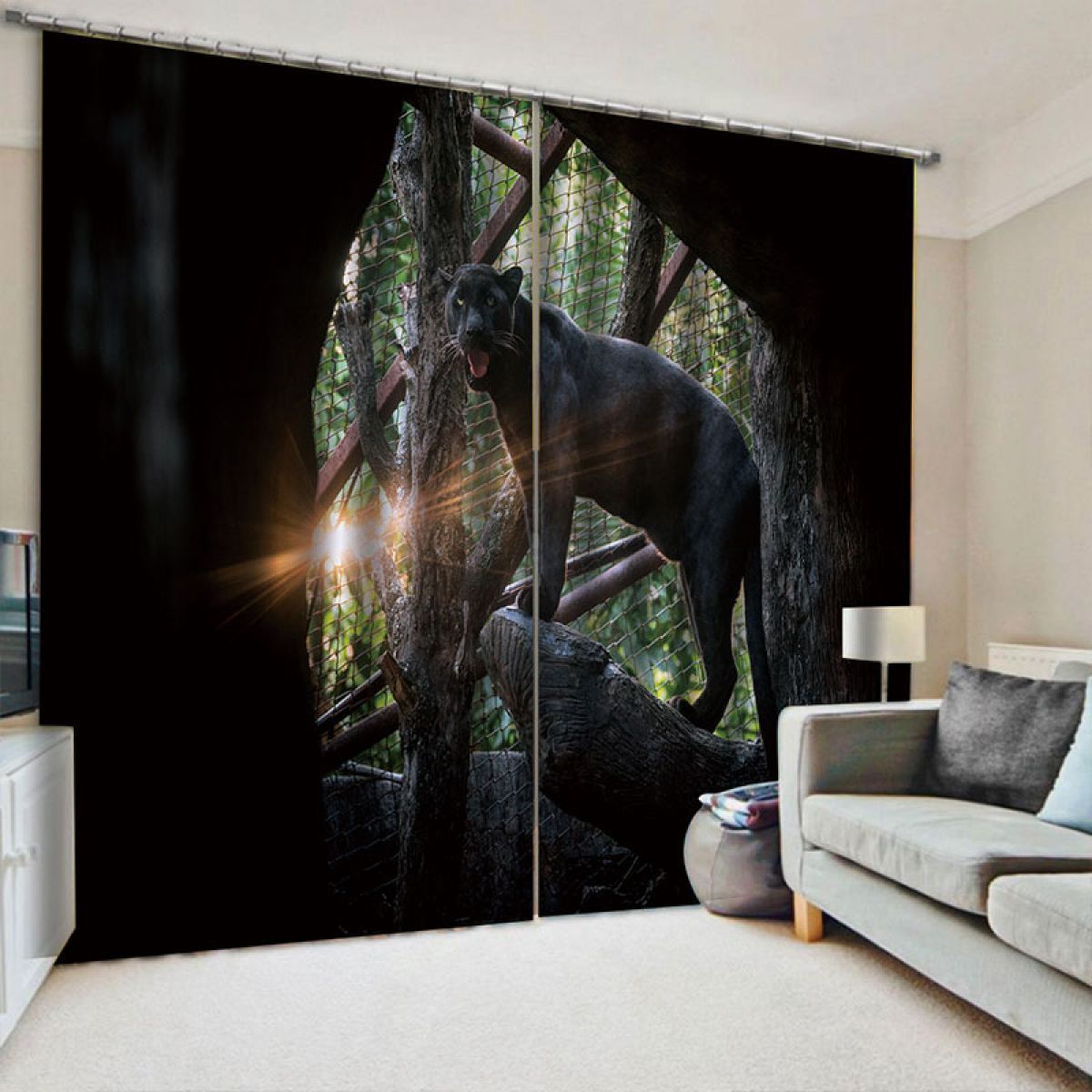 3d Black Leopard Printed Window Curtain Home Decor