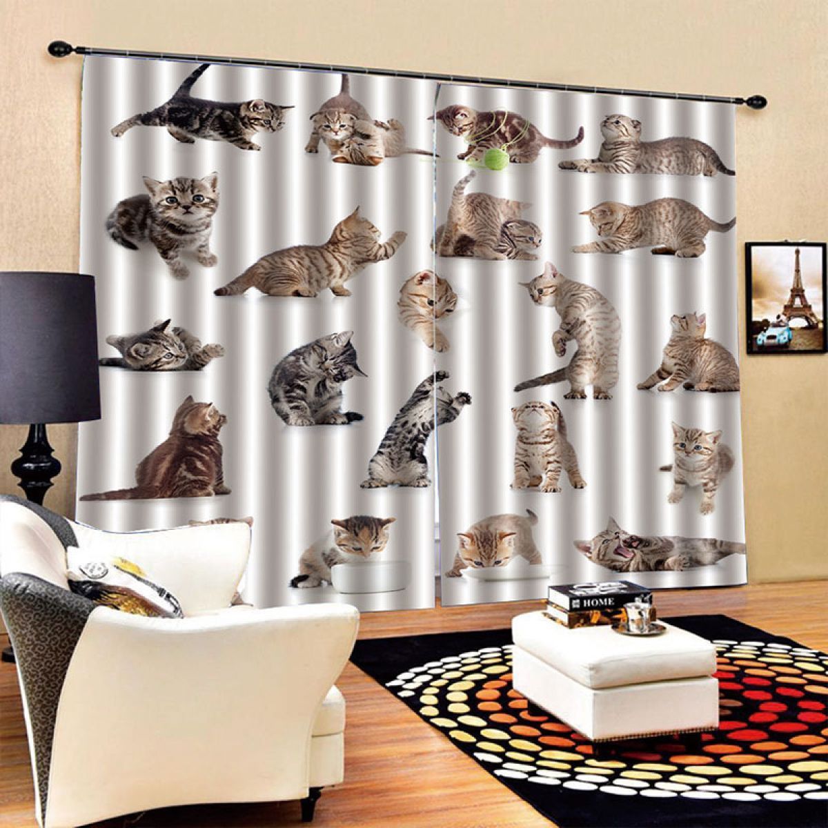 3d Cat Hanging Printed Window Curtain Home Decor