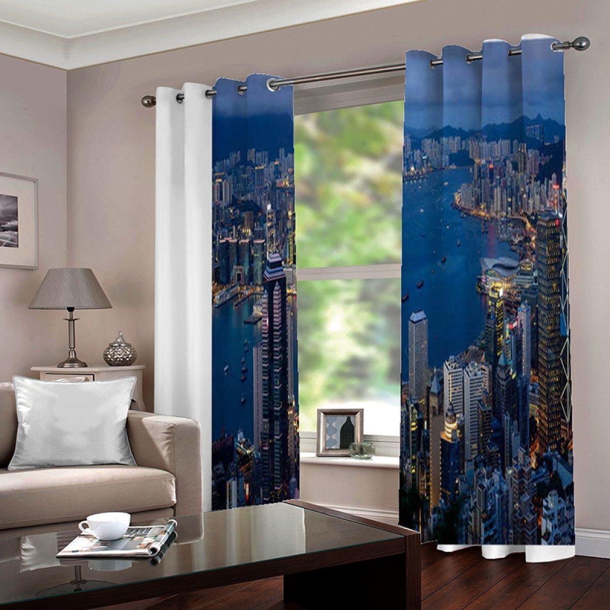 3d City Night View Printed Window Curtain Home Decor
