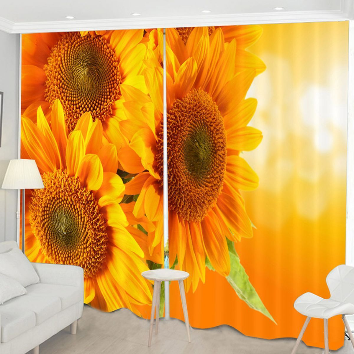 3d Close Up Sunflowers Printed Window Curtain Home Decor