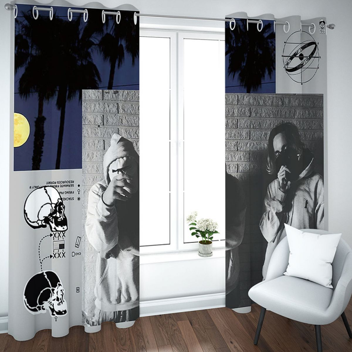 3d Coconut Trees And Men Printed Window Curtain Home Decor