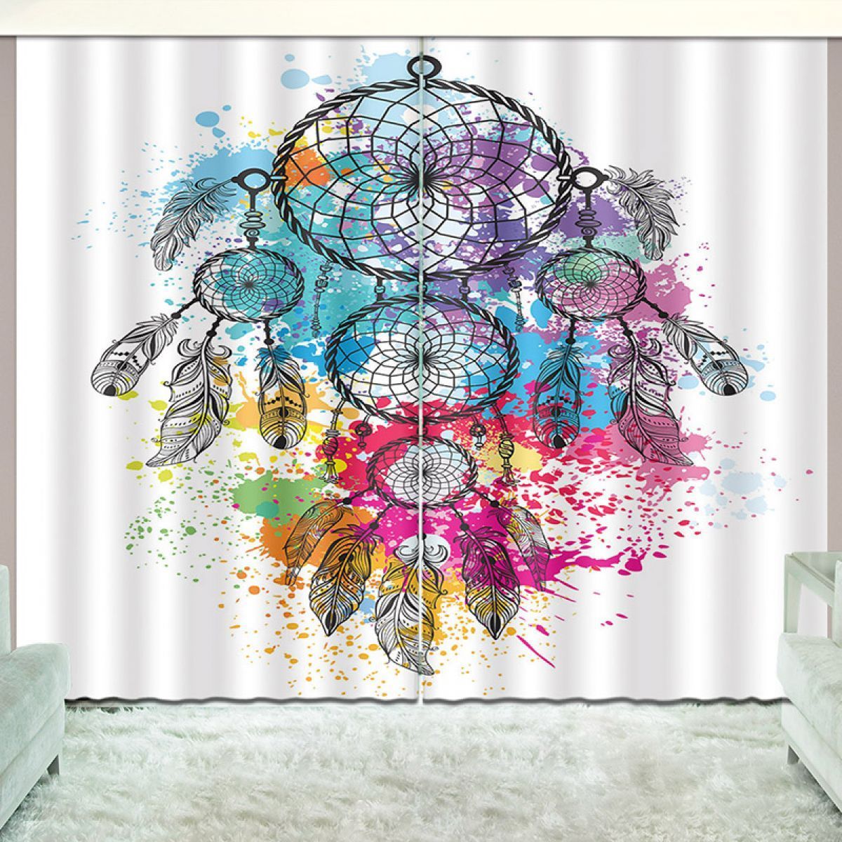 3d Colored Dreamcatcher Drawing Printed Window Curtain Home Decor