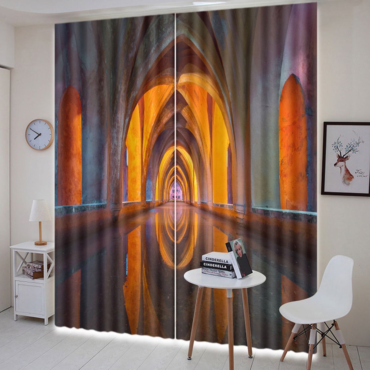3d Corridor Of Beautiful Palace Printed Window Curtain Home Decor