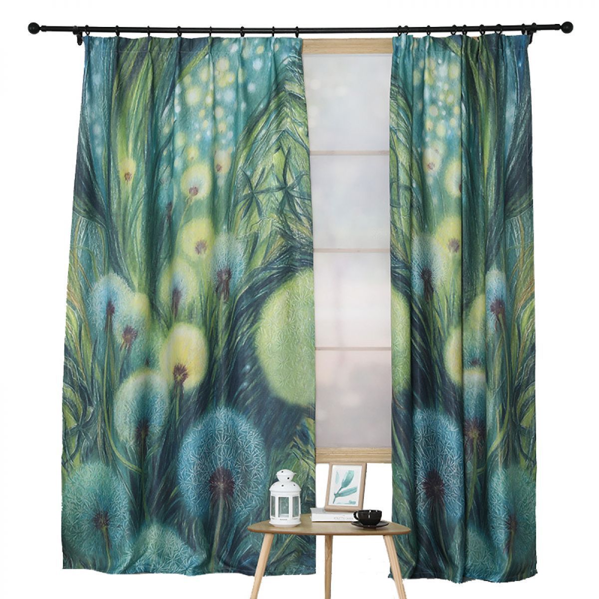 3d Dandelion Field Dark Green Printed Window Curtain Home Decor