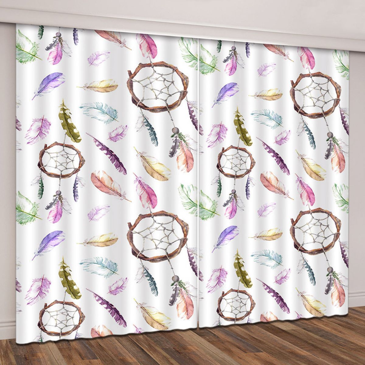 3d Dreamcatcher With Feather Pattern Printed Window Curtain Home Decor