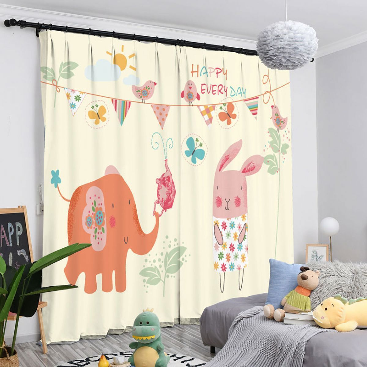3d Elephant Happy Everyday Printed Window Curtain Home Decor