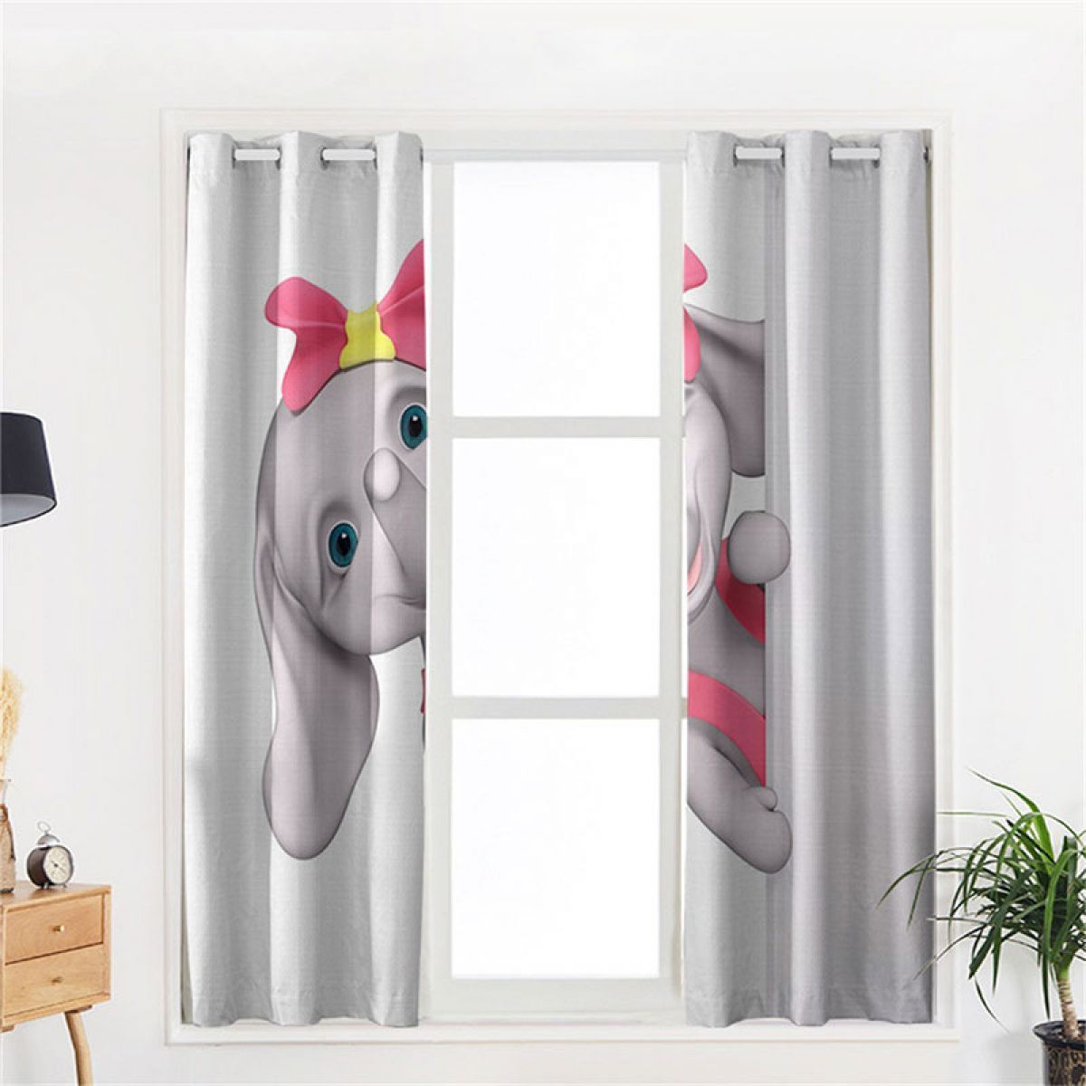 3d Elephant With Bow Printed Window Curtain Home Decor
