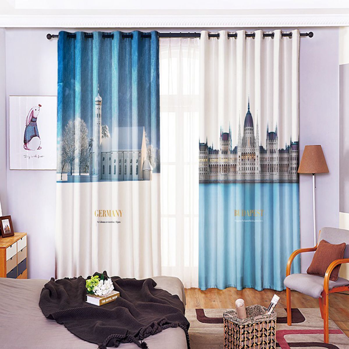 3d European Building Parlor Printed Window Curtain Home Decor