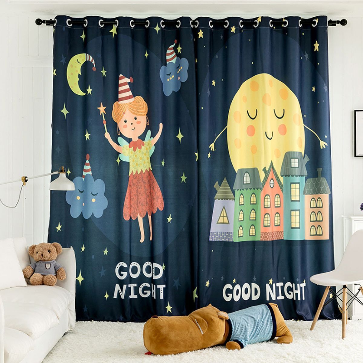 3d Fairy And House At Night Printed Window Curtain Home Decor