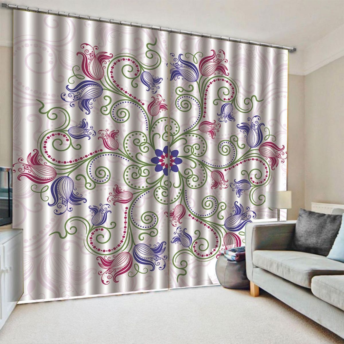 3d Floral Printed Window Curtain Home Decor