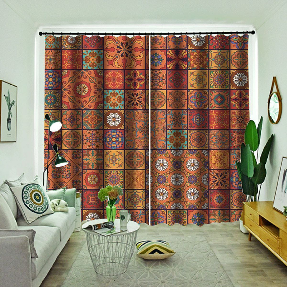 3d Flower Patchwork Printed Window Curtain Home Decor
