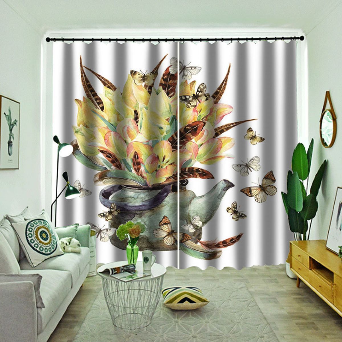 3d Flowers In The Teapot Printed Window Curtain Home Decor