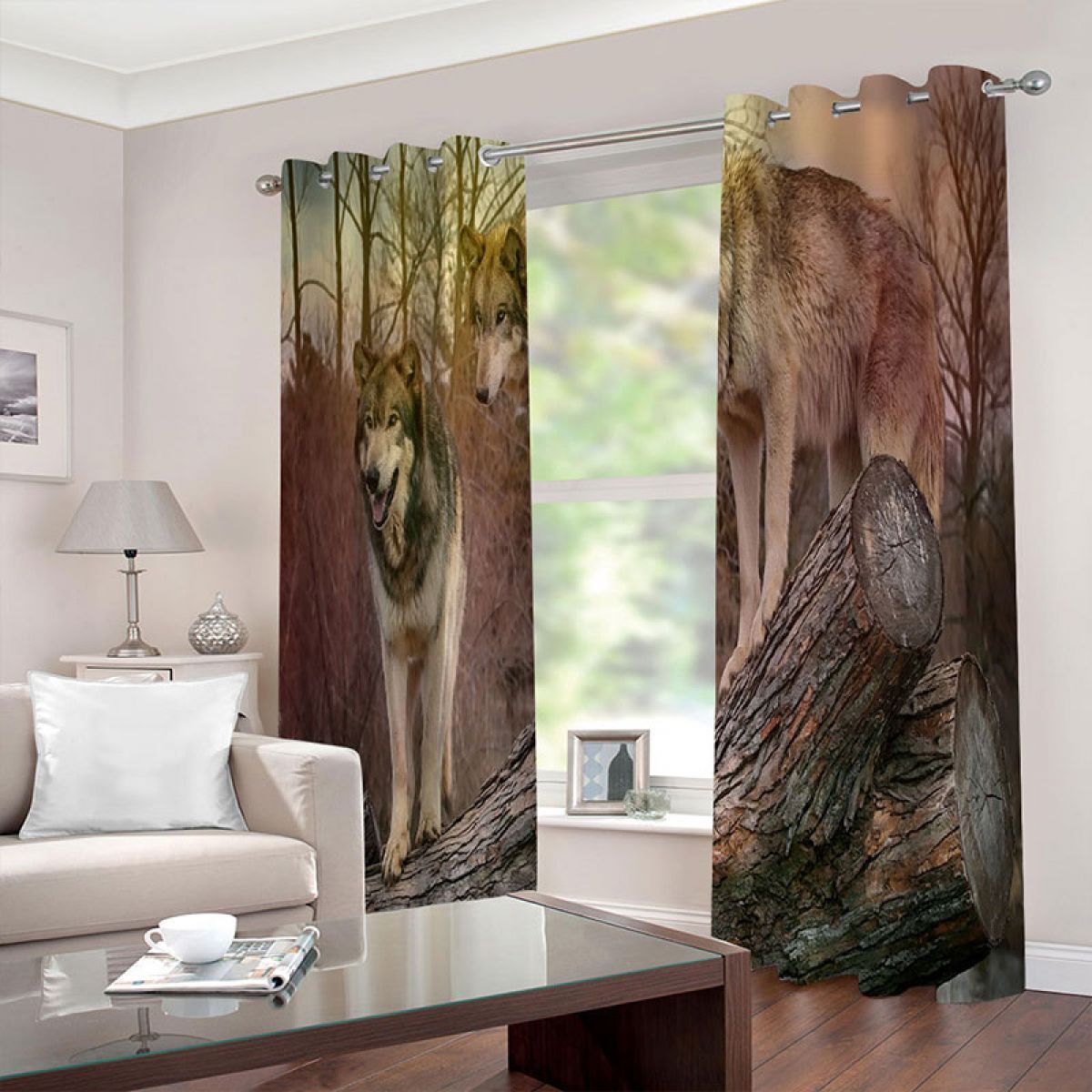 3d Forest Wolf Printed Window Curtain Home Decor