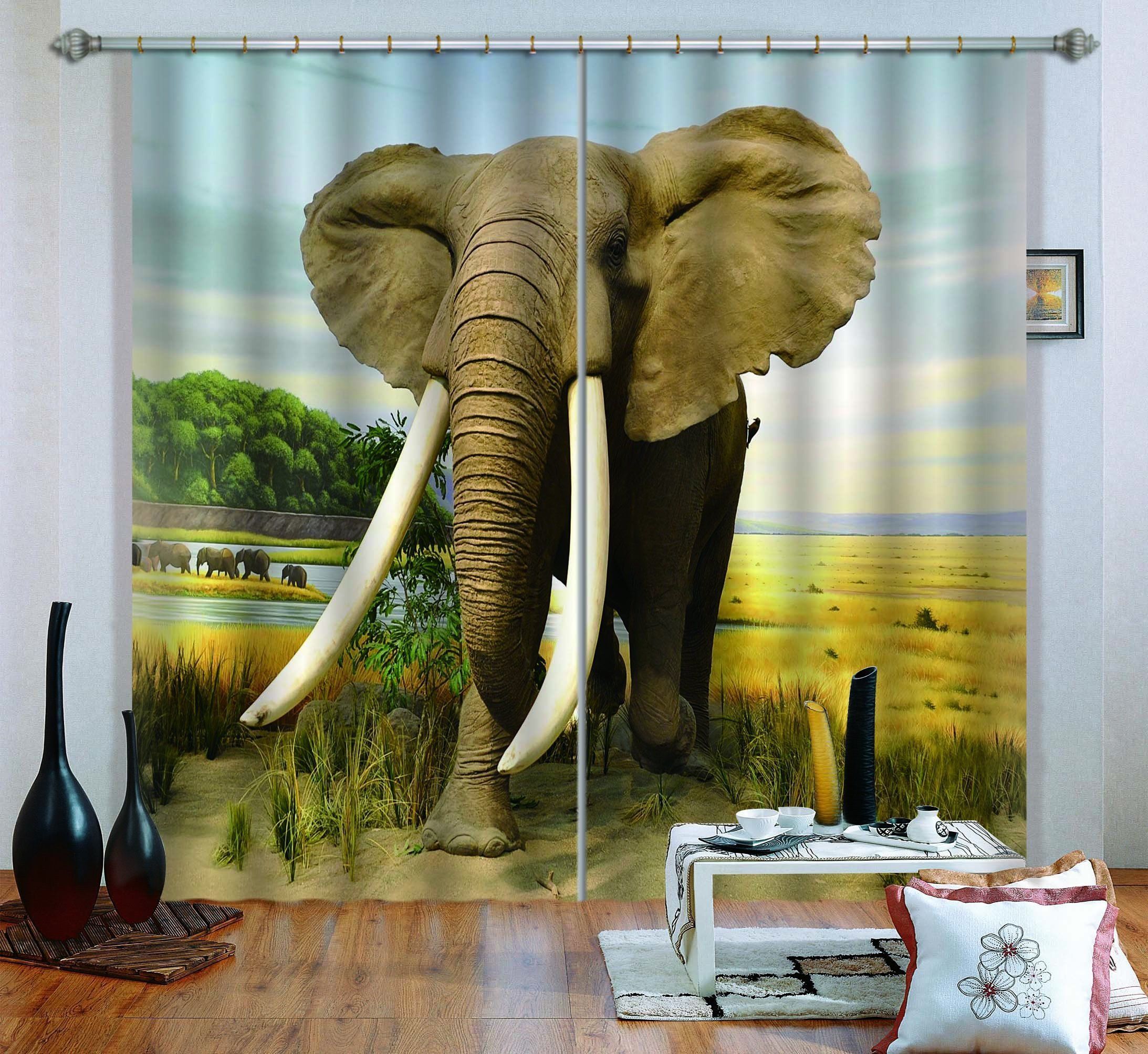 3D Giant Elephant Wild Life Printed Window Curtain