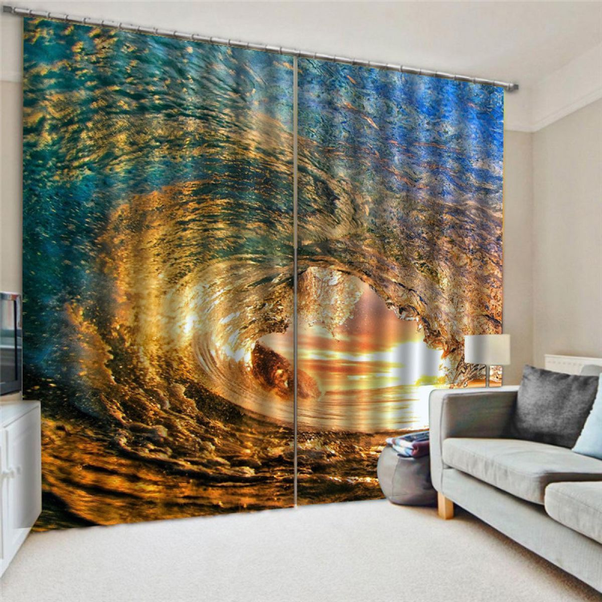 3d Giant Wave Printed Window Curtain Home Decor