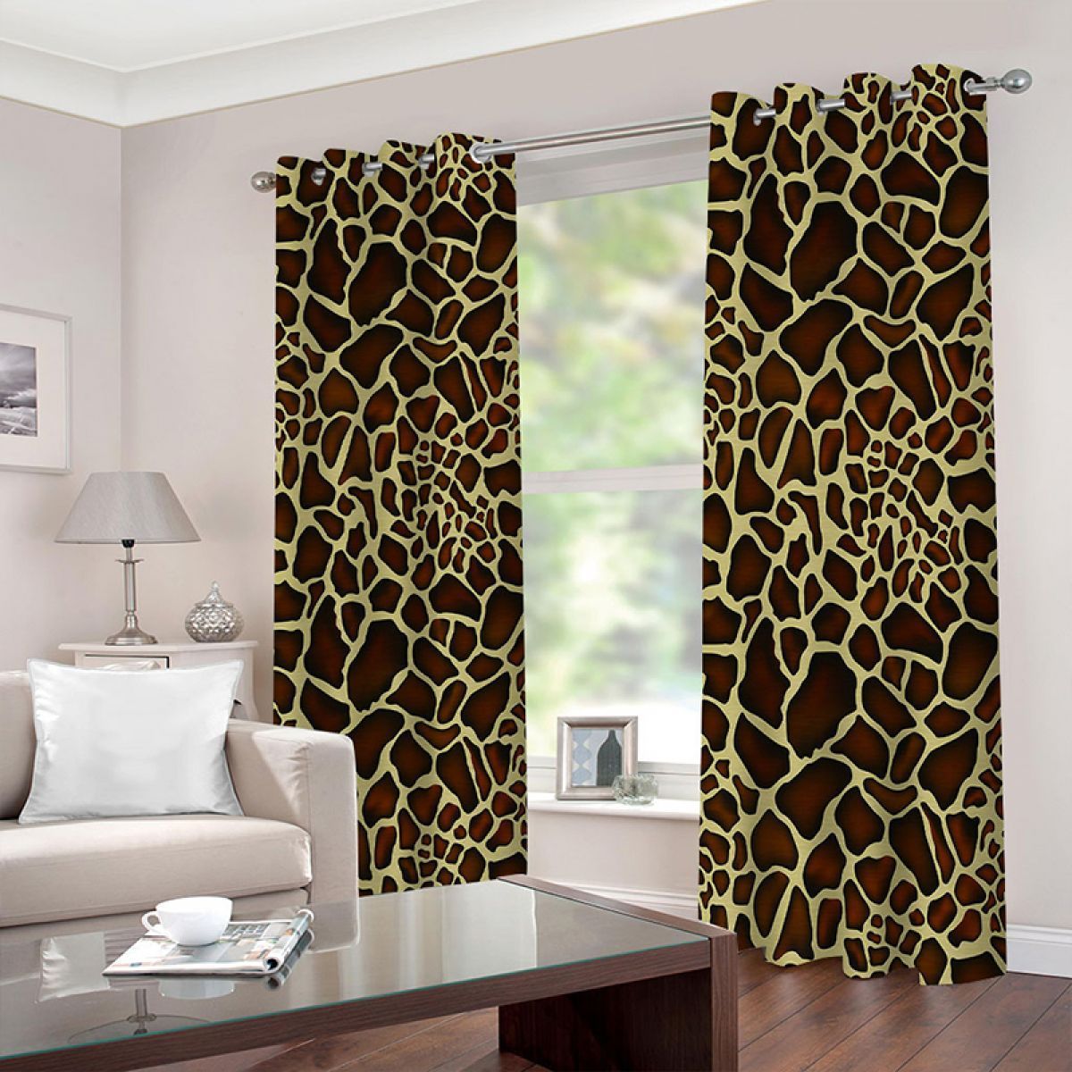 3d Giraffe Texture Printed Window Curtain Home Decor