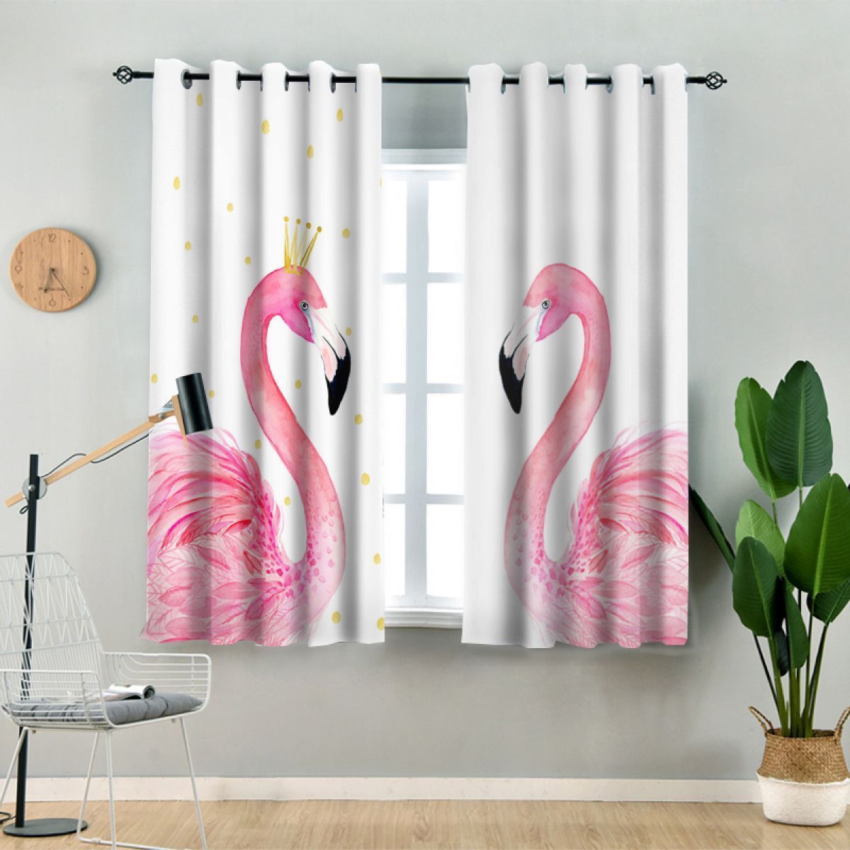 3d King And Queen Flamingos Printed Window Curtain Home Decor
