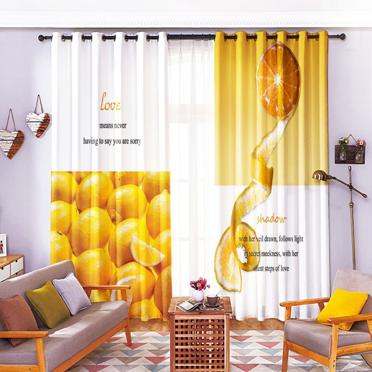 3d Lemon Collage Printed Window Curtain Home Decor