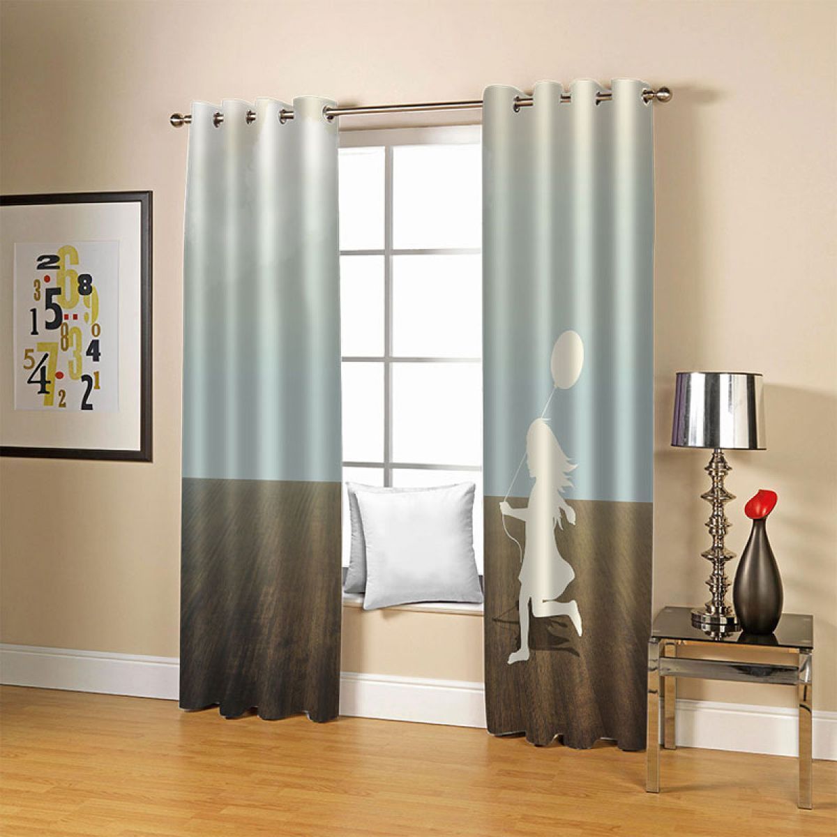 3d Little Girl With A Balloon Printed Window Curtain Home Decor