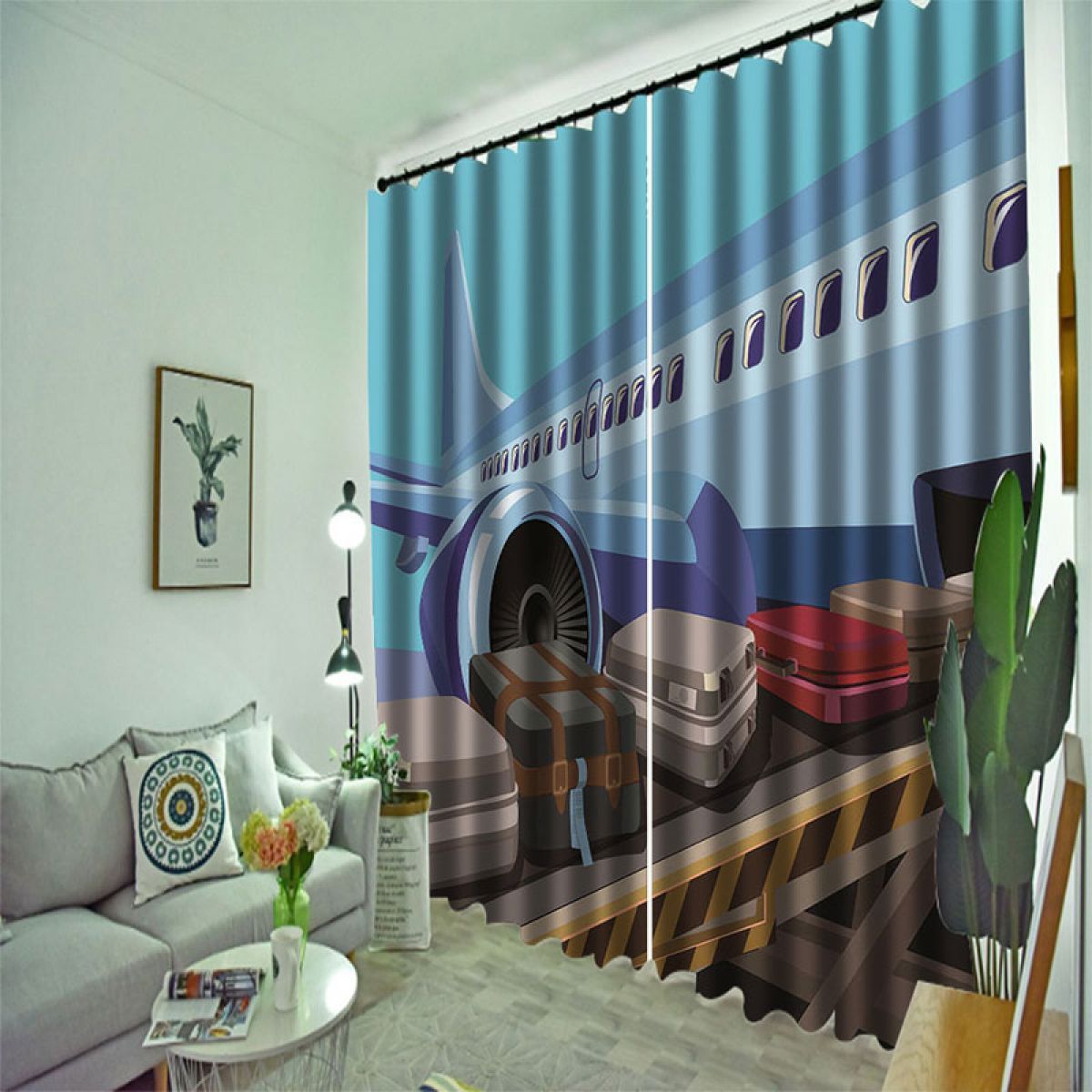 3d Luggage On Board Printed Window Curtain Home Decor