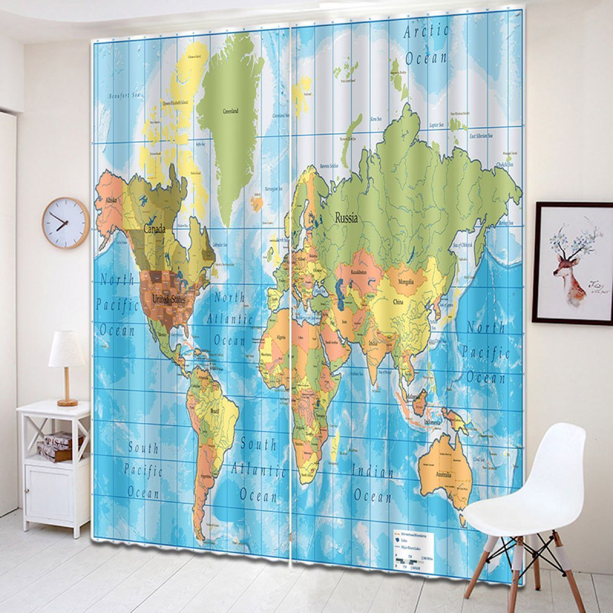 3d Map Of The World Printed Window Curtain Home Decor