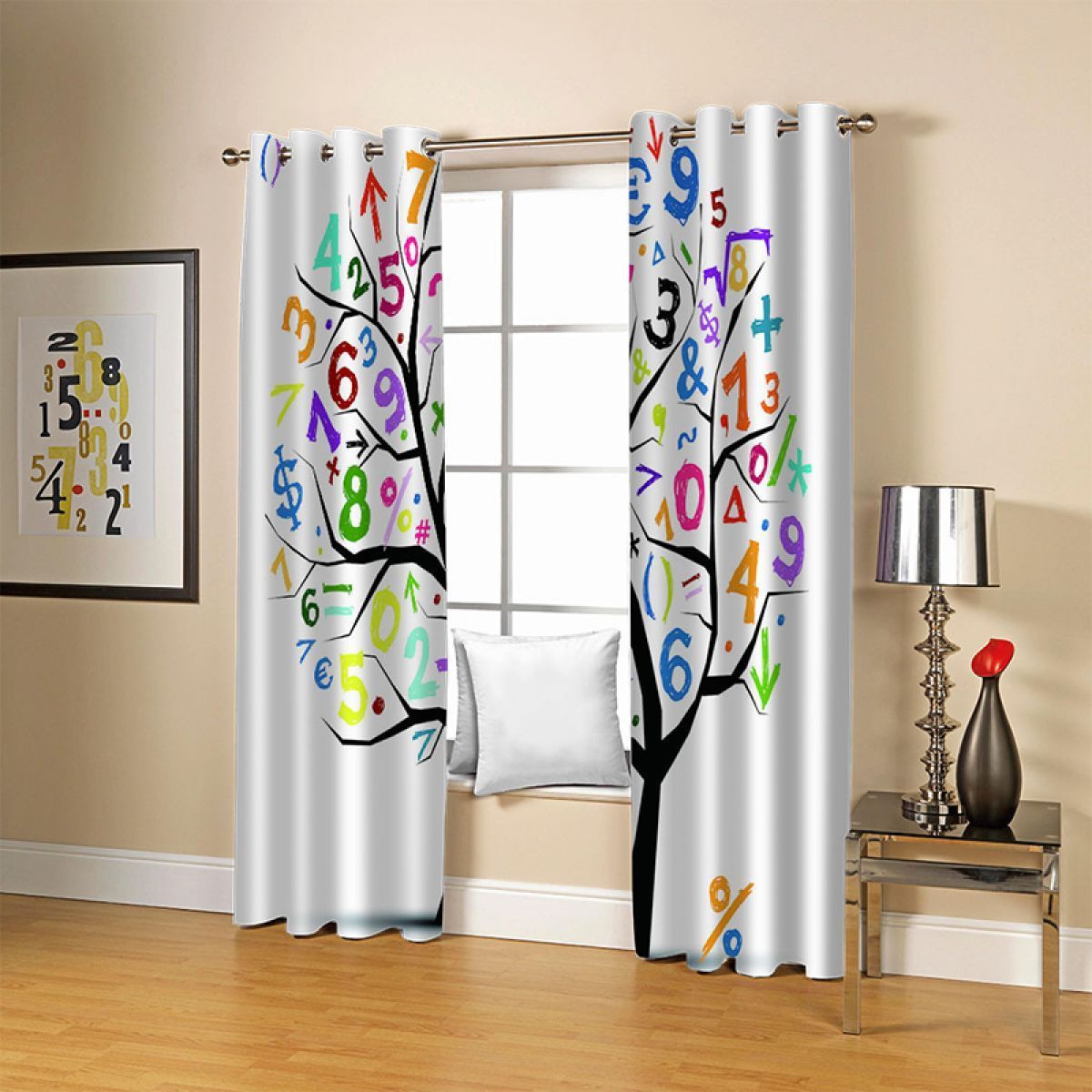 3d Number Tree Printed Window Curtain Home Decor