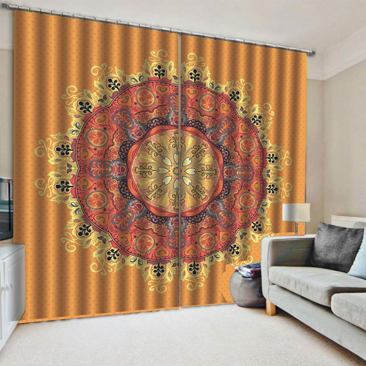 3d Orange Bohemia Printed Window Curtain Home Decor