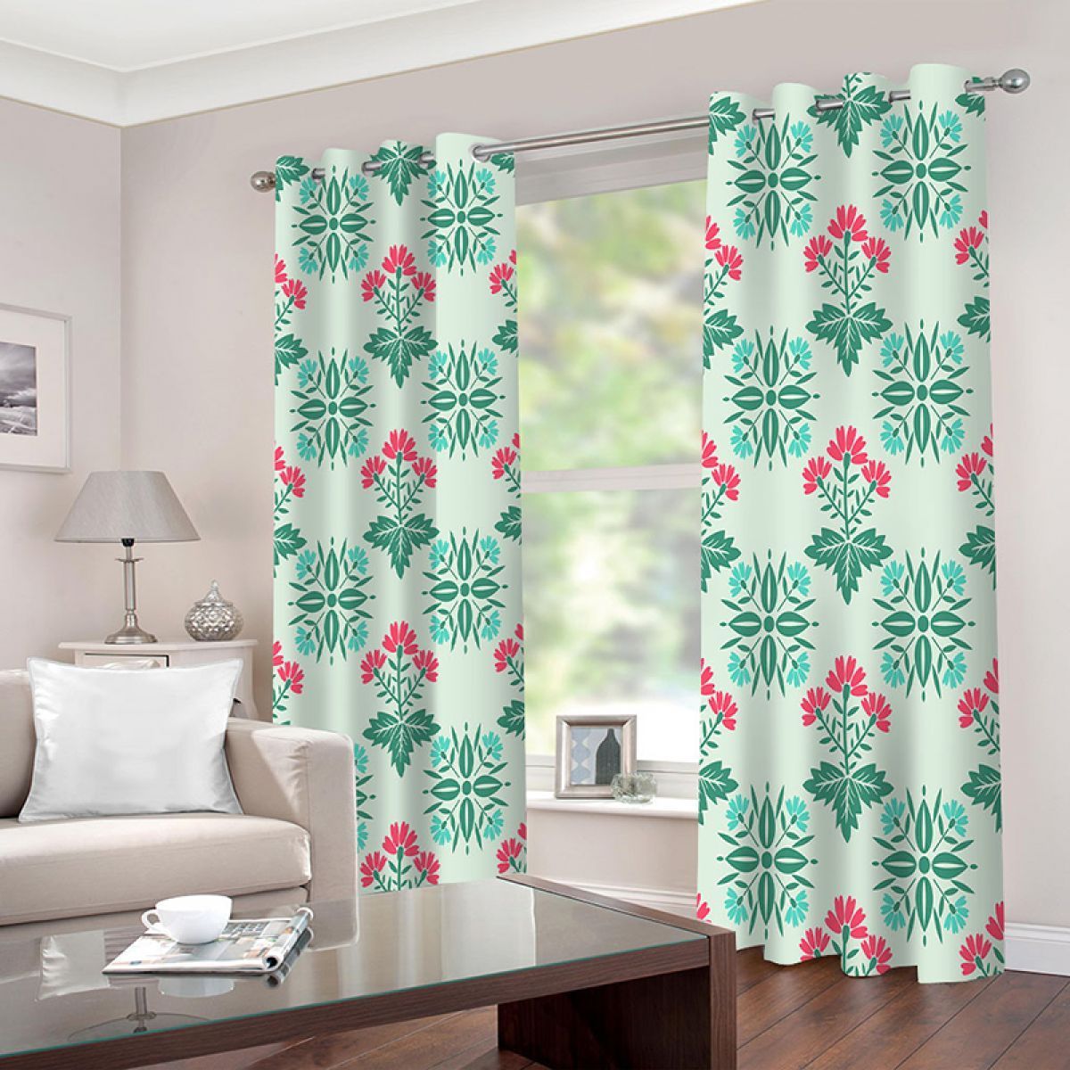 3d Painted Carnations And Leaves Printed Window Curtain Home Decor