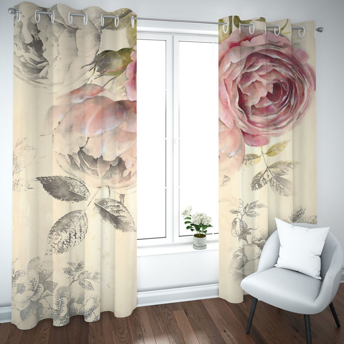 3d Pink Peonies Printed Window Curtain Home Decor