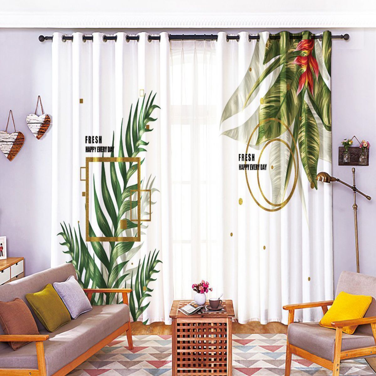 3d Plant Hummingbird Printed Window Curtain Home Decor