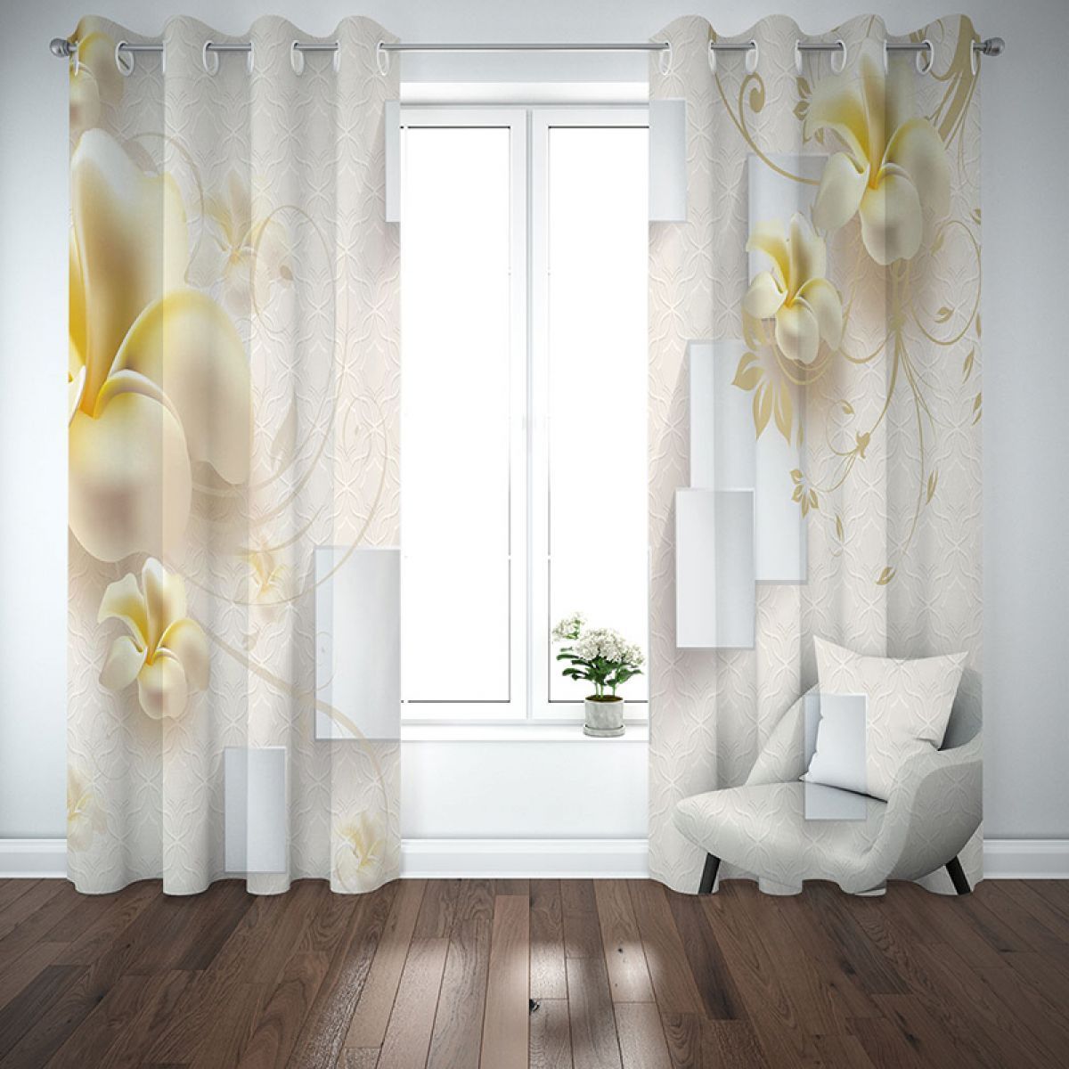 3d Plumeria Rubra And Vines Printed Window Curtain Home Decor