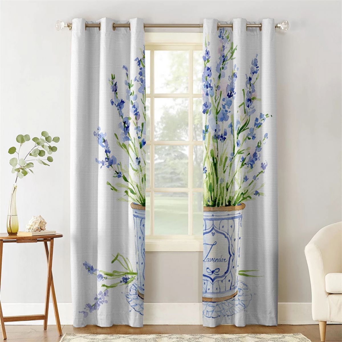 3d Potted Lavender Printed Window Curtain Home Decor