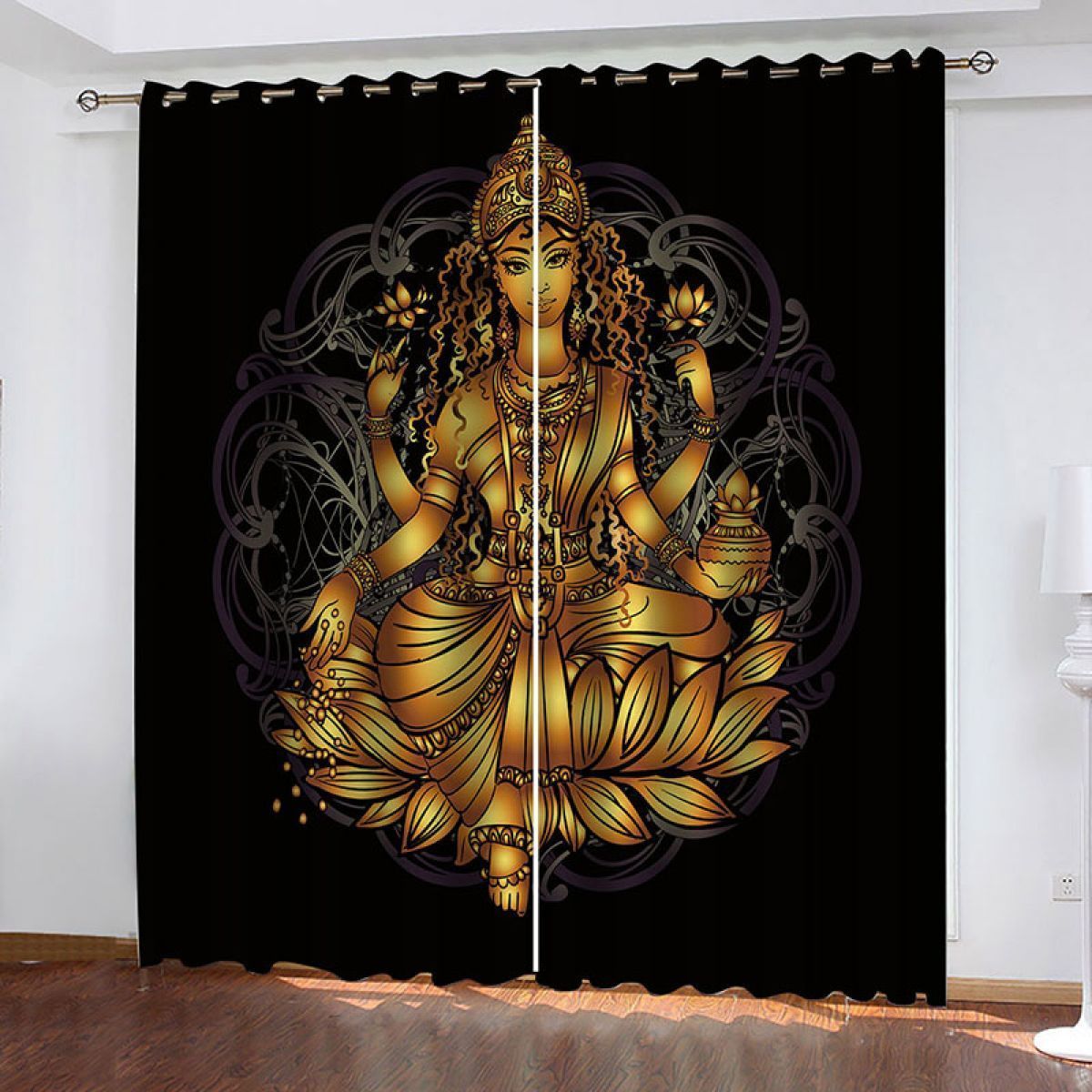 3d Print Buddha Black Background Printed Window Curtain Home Decor