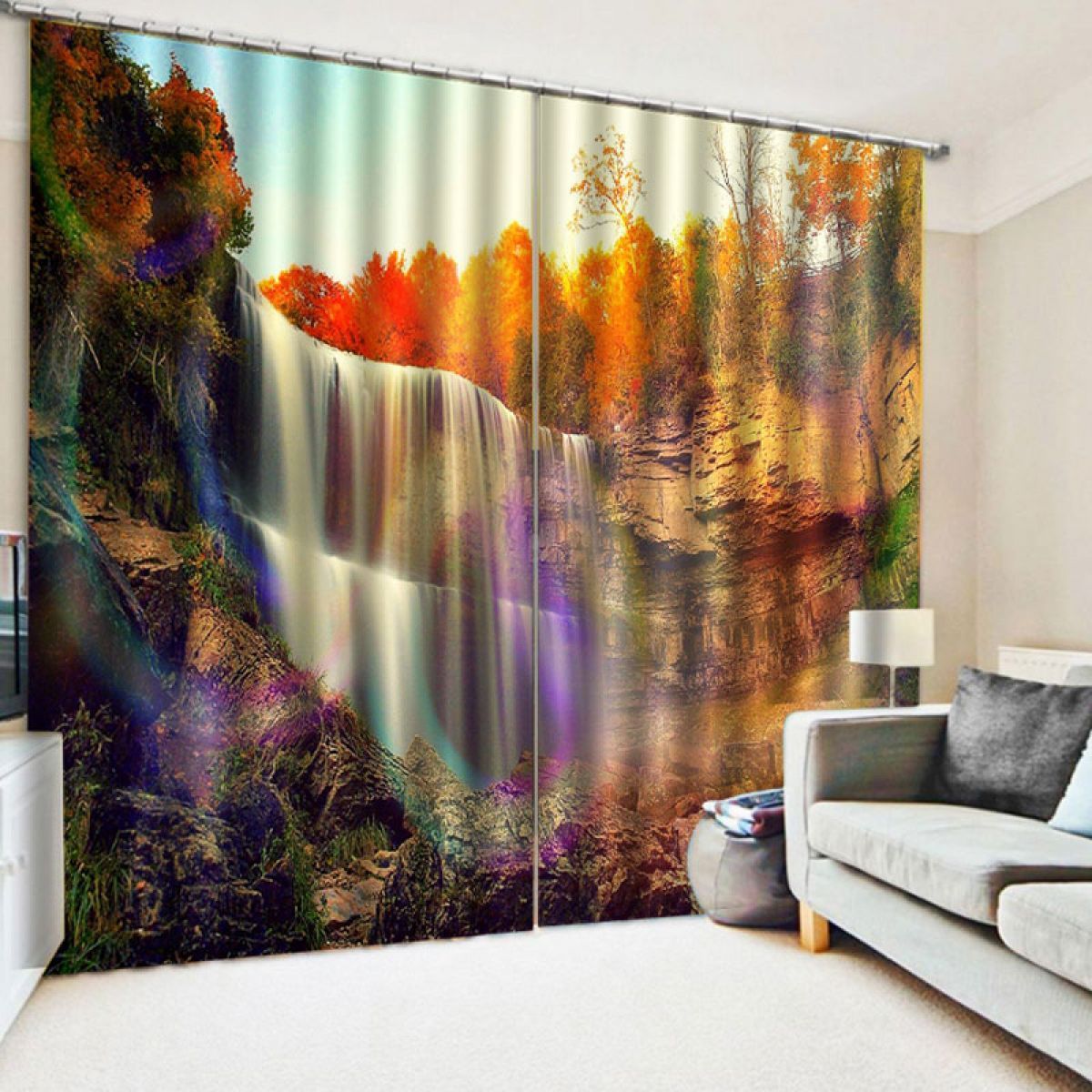 3d Print Waterfall Autumn Season Printed Window Curtain Home Decor