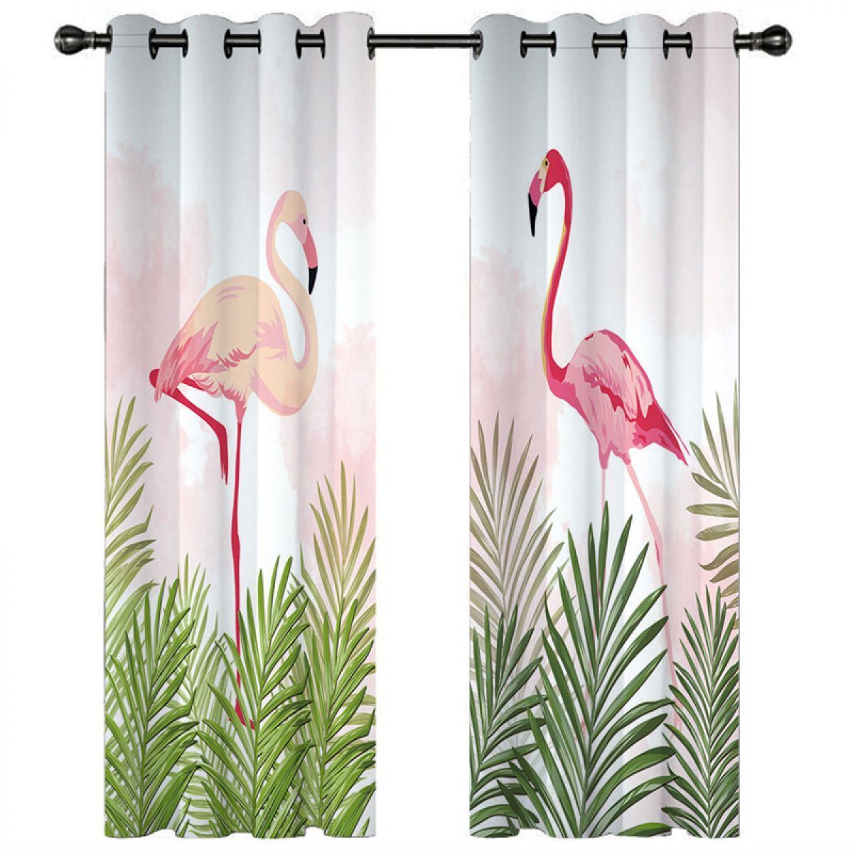 3d Printing Flamingos On Tropical Leaf Printed Window Curtain Home Decor