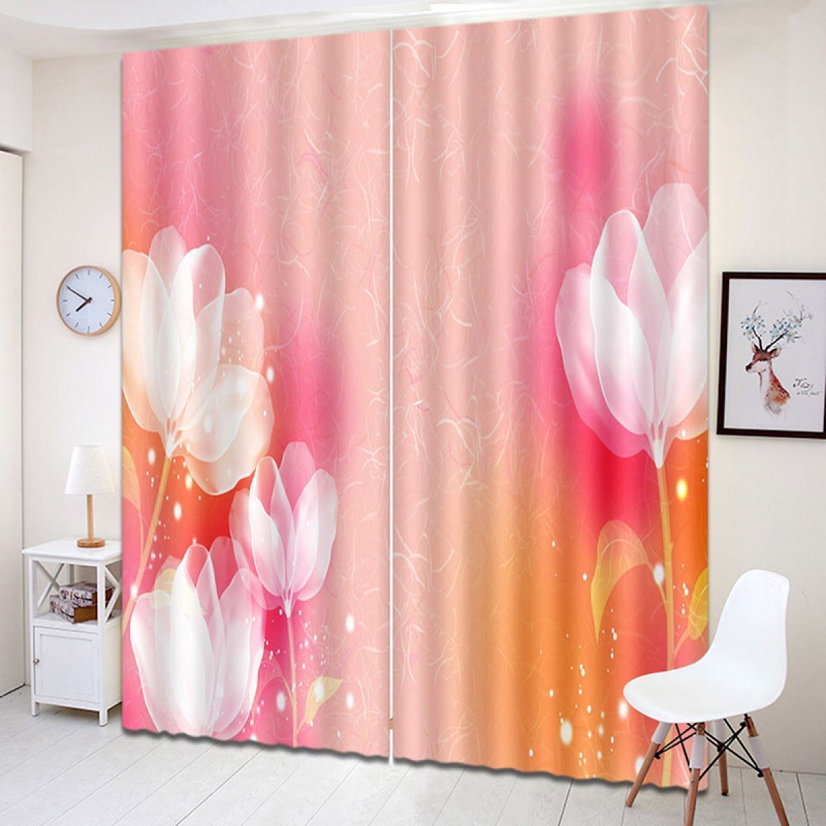 3d Printing Flowers On Pink Background Printed Window Curtain Home Decor