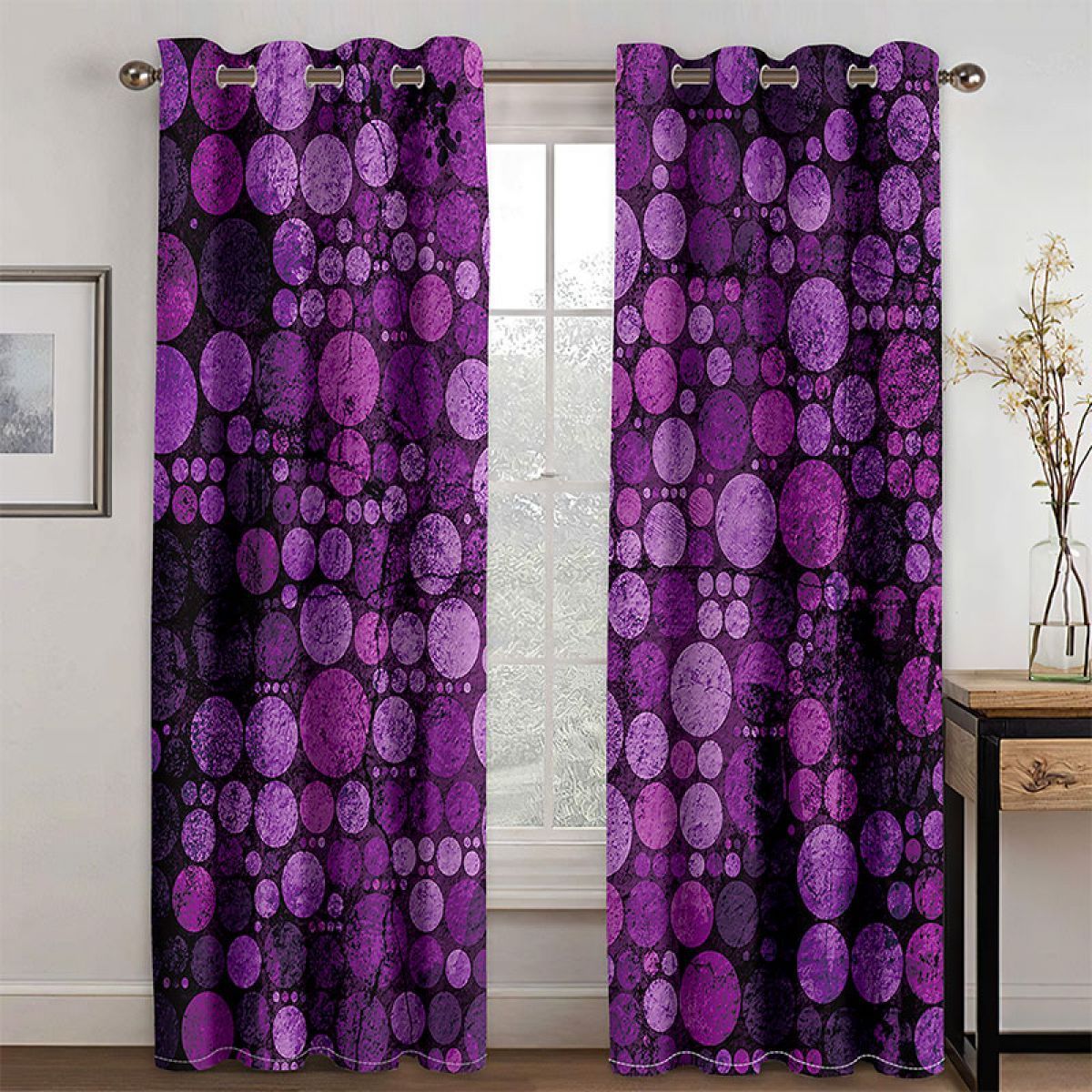 3d Purple Dotted Printed Window Curtain Home Decor