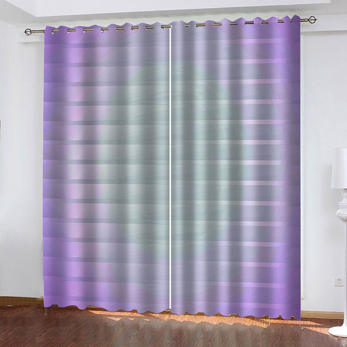3d Purple Gradient Stripe Printed Window Curtain Home Decor