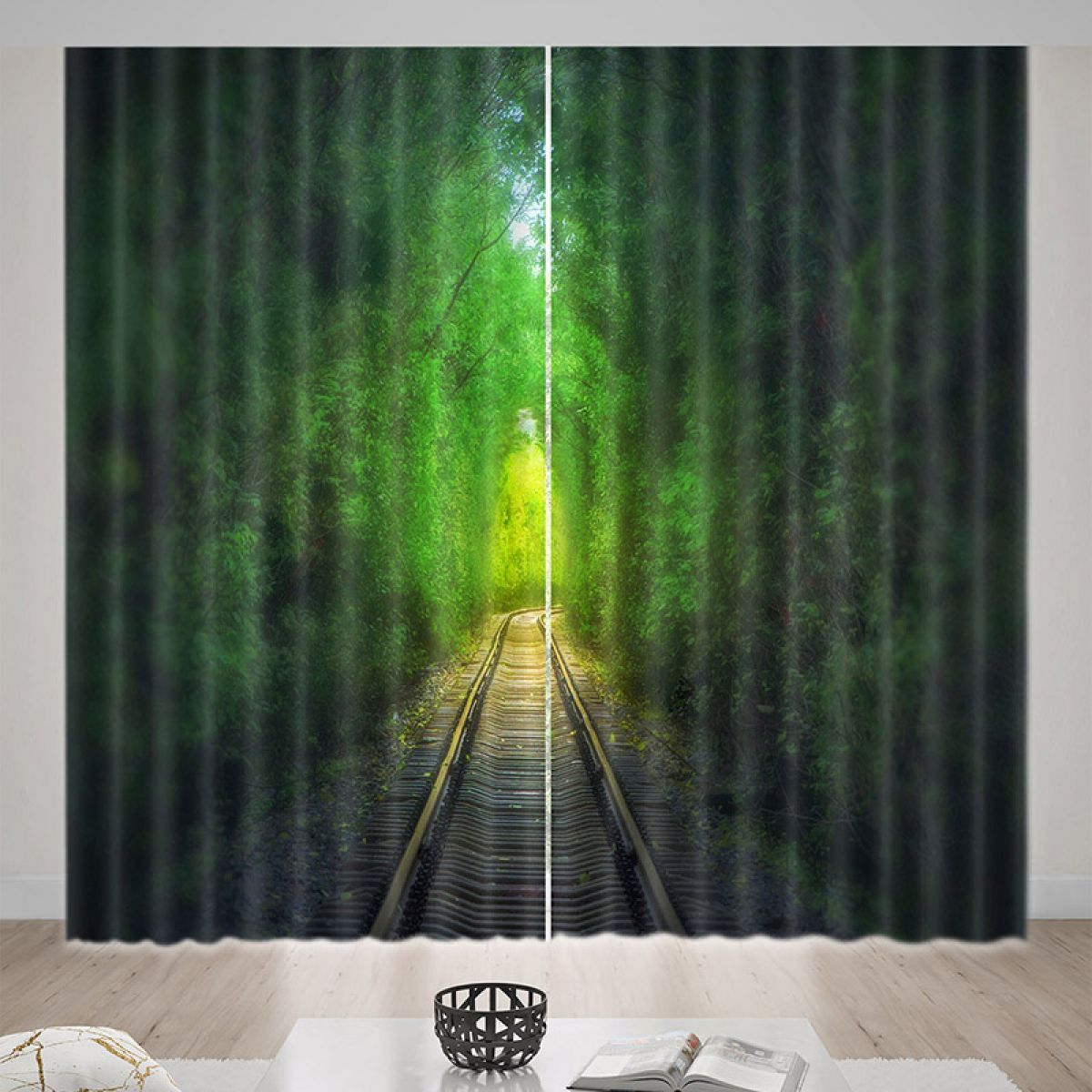 3d Railway Through The Forest Printed Window Curtain Home Decor
