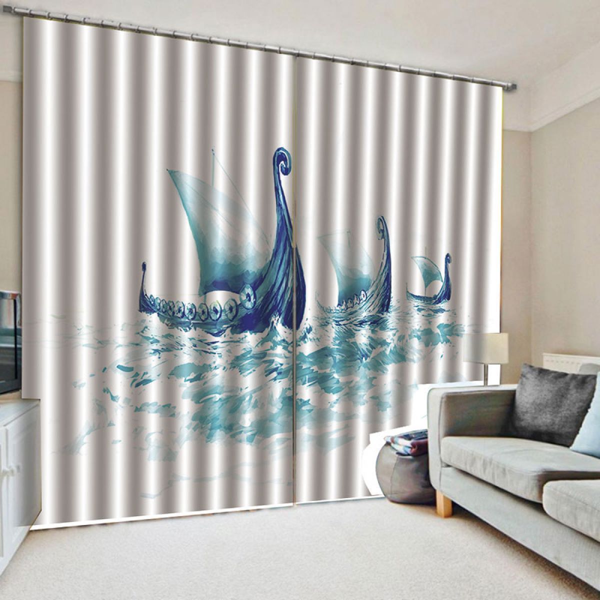 3d Sailboat Printed Window Curtain Home Decor