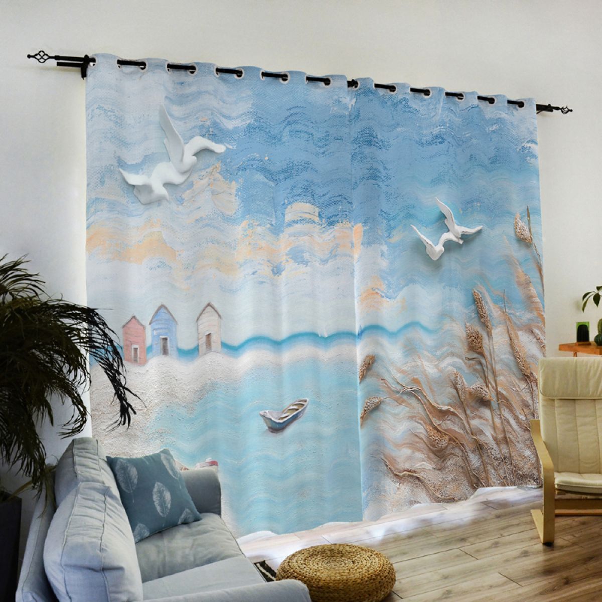3d Seagull Light Printed Window Curtain Home Decor