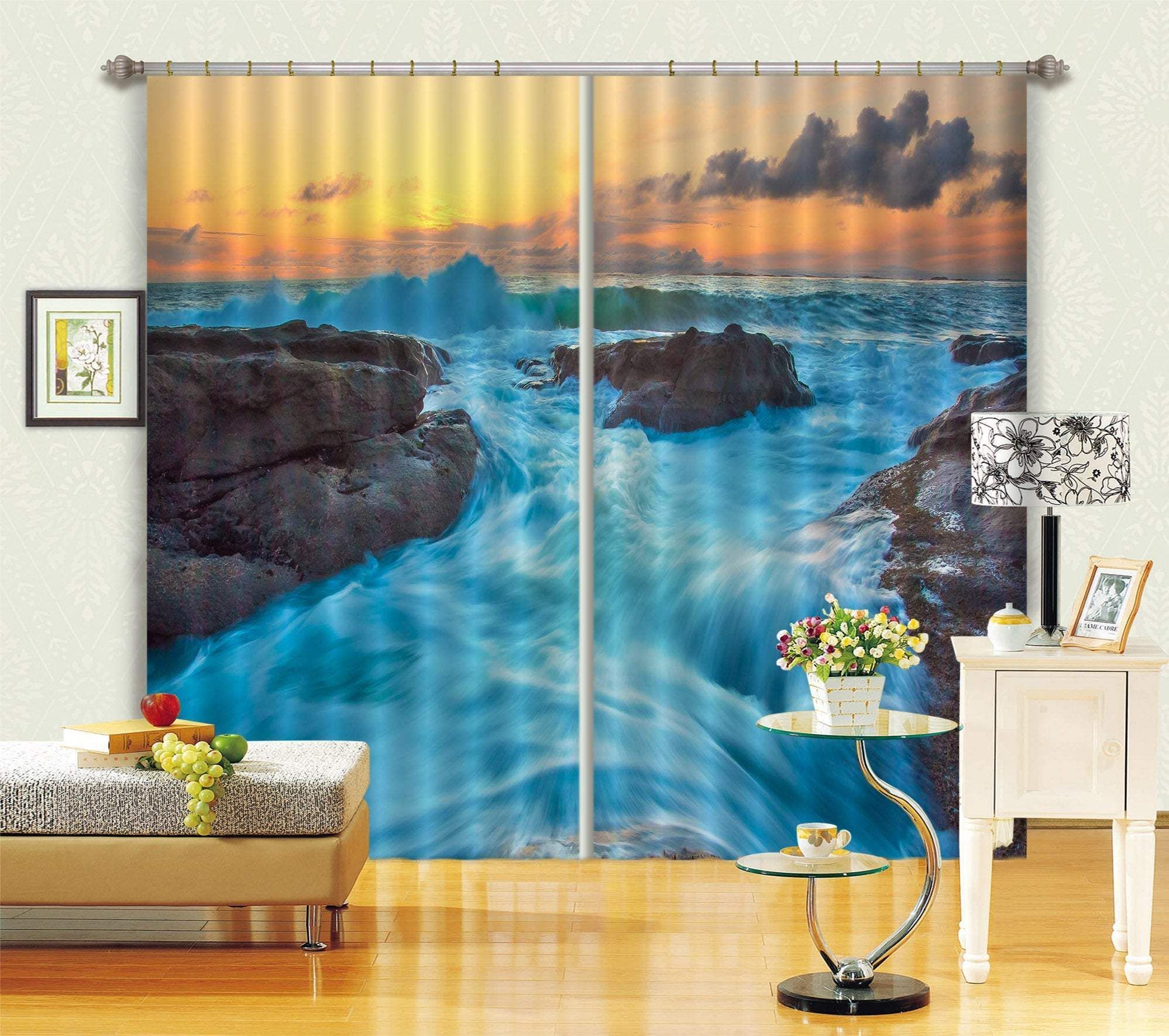 3D Sky With Ocean Stunning View Printed Window Curtain