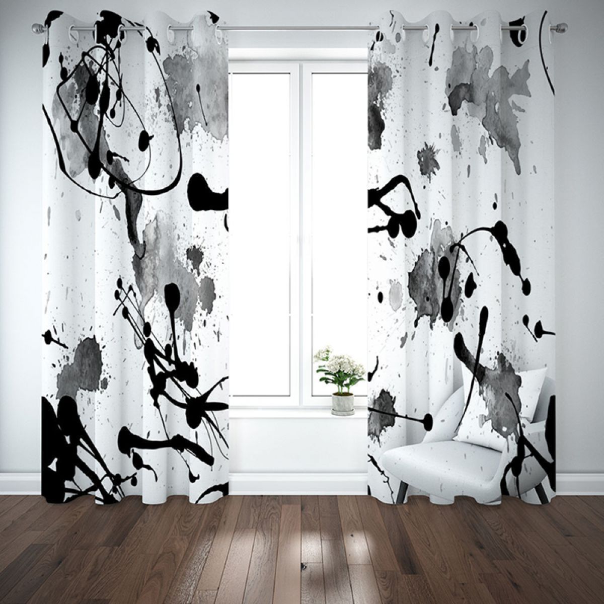 3d Splash Ink Painting Printed Window Curtain Home Decor