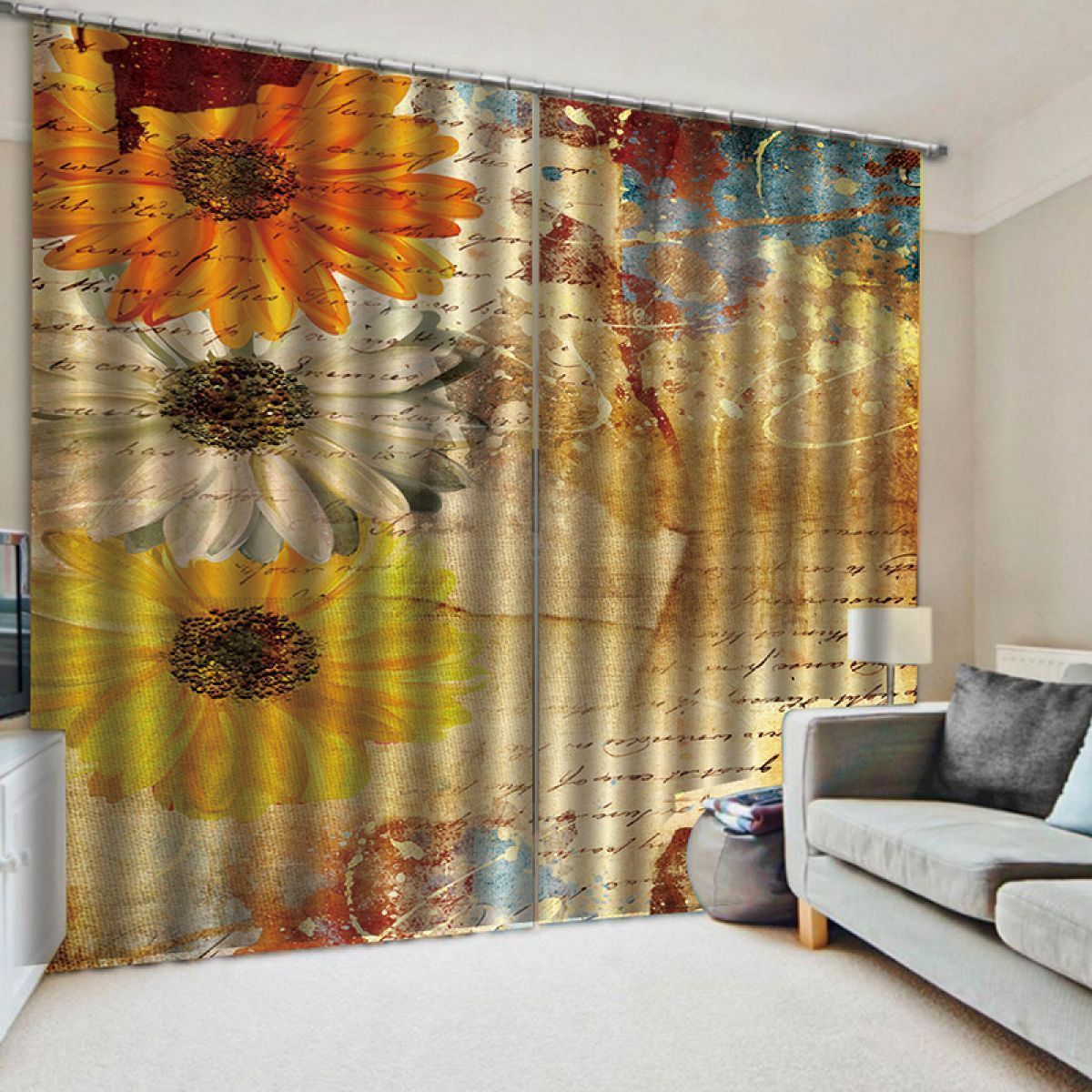 3d Sunflower Collage Printed Window Curtain Home Decor