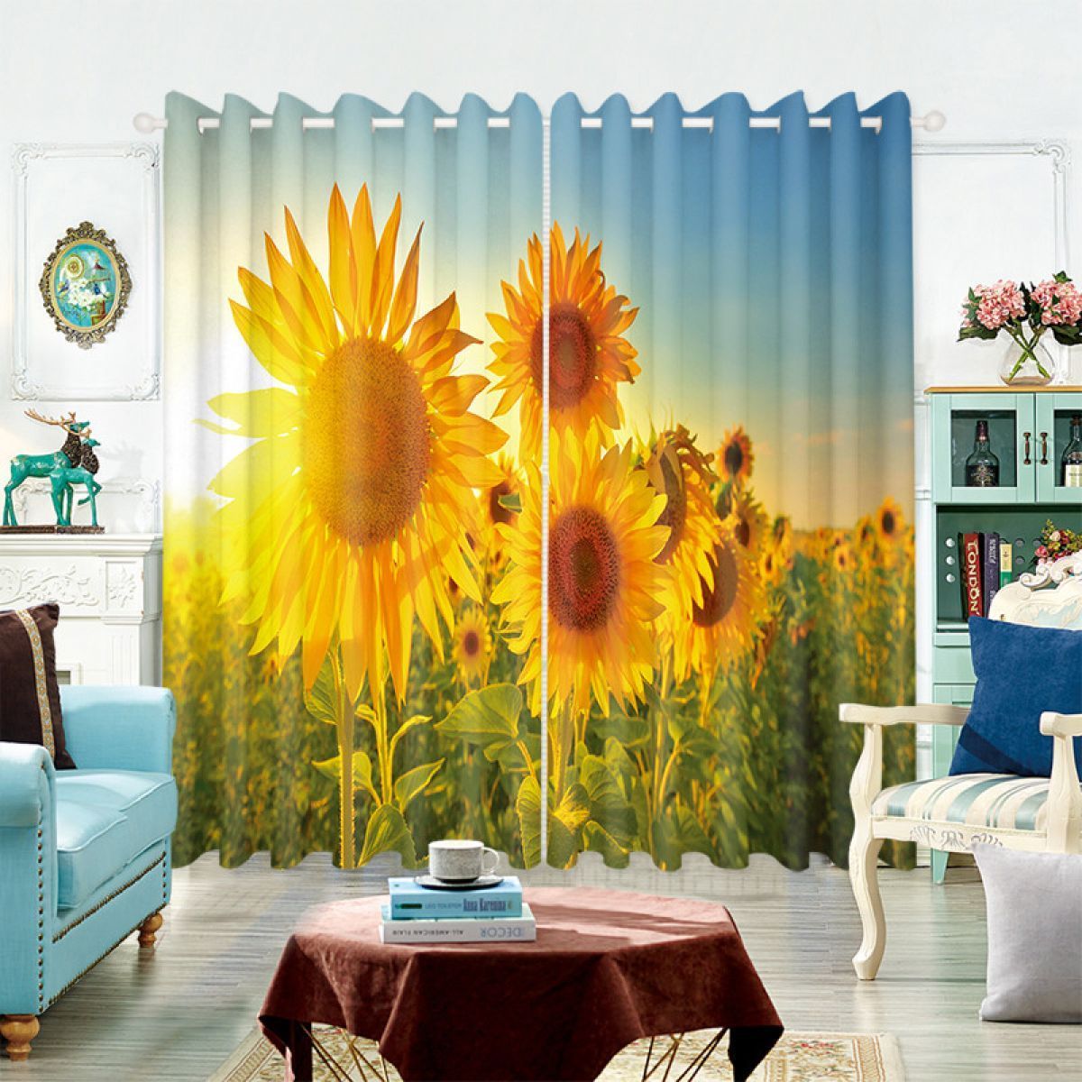 3d Sunflowers Always Follow The Sun Printed Window Curtain Home Decor