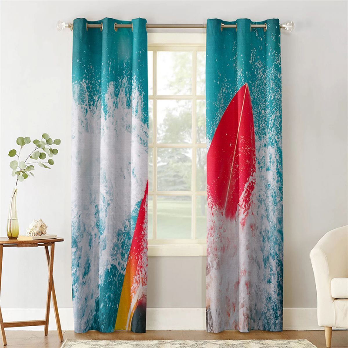 3d Surfing Printed Window Curtain Home Decor
