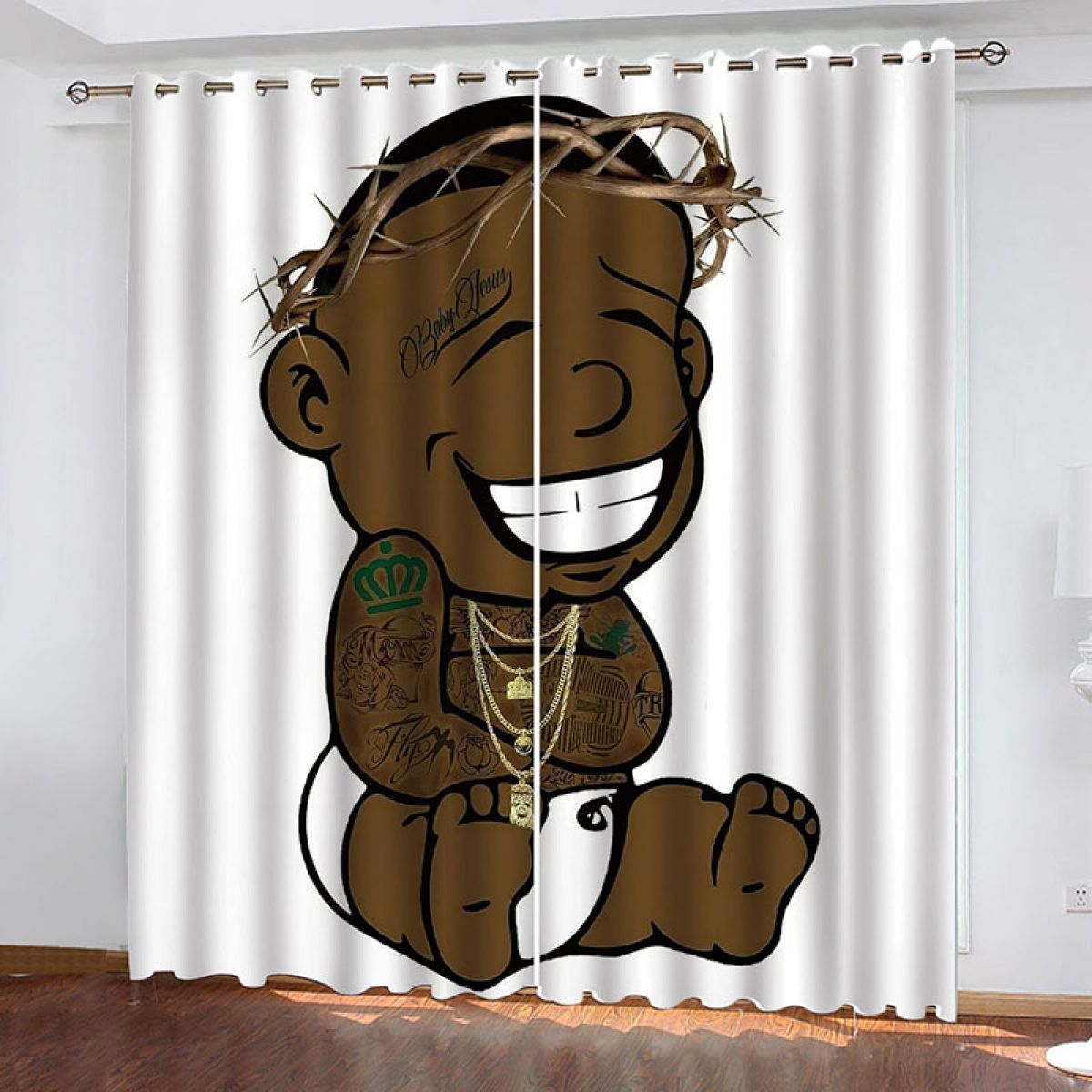 3d Tattoo Baby With Necklaces Printed Window Curtain Home Decor