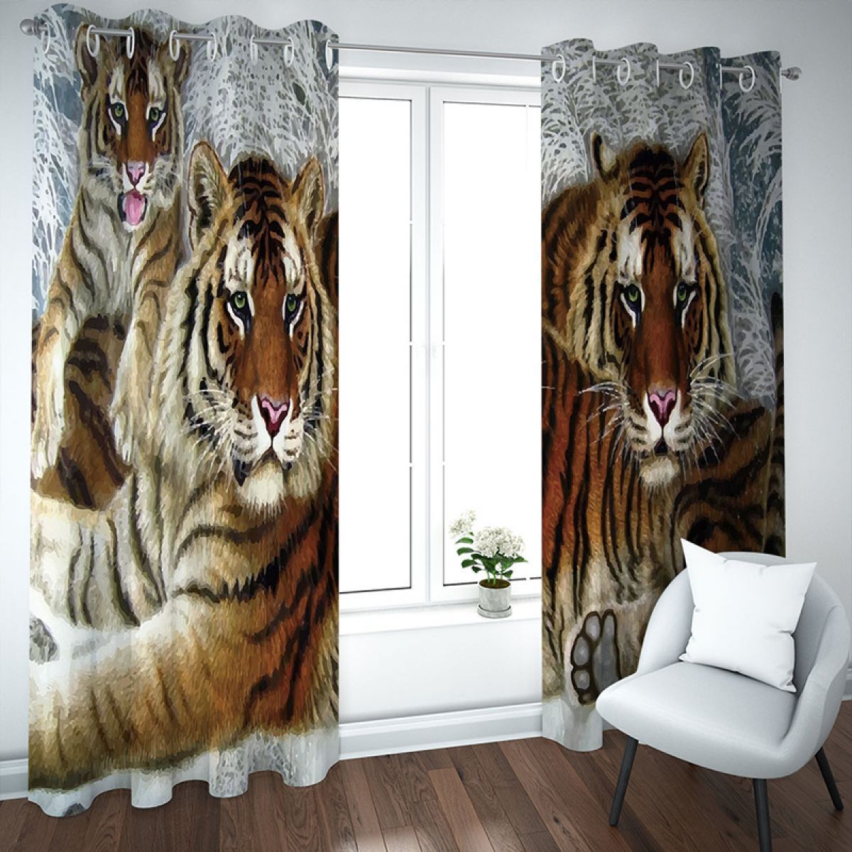 3d Tiger Family Printed Window Curtain Home Decor
